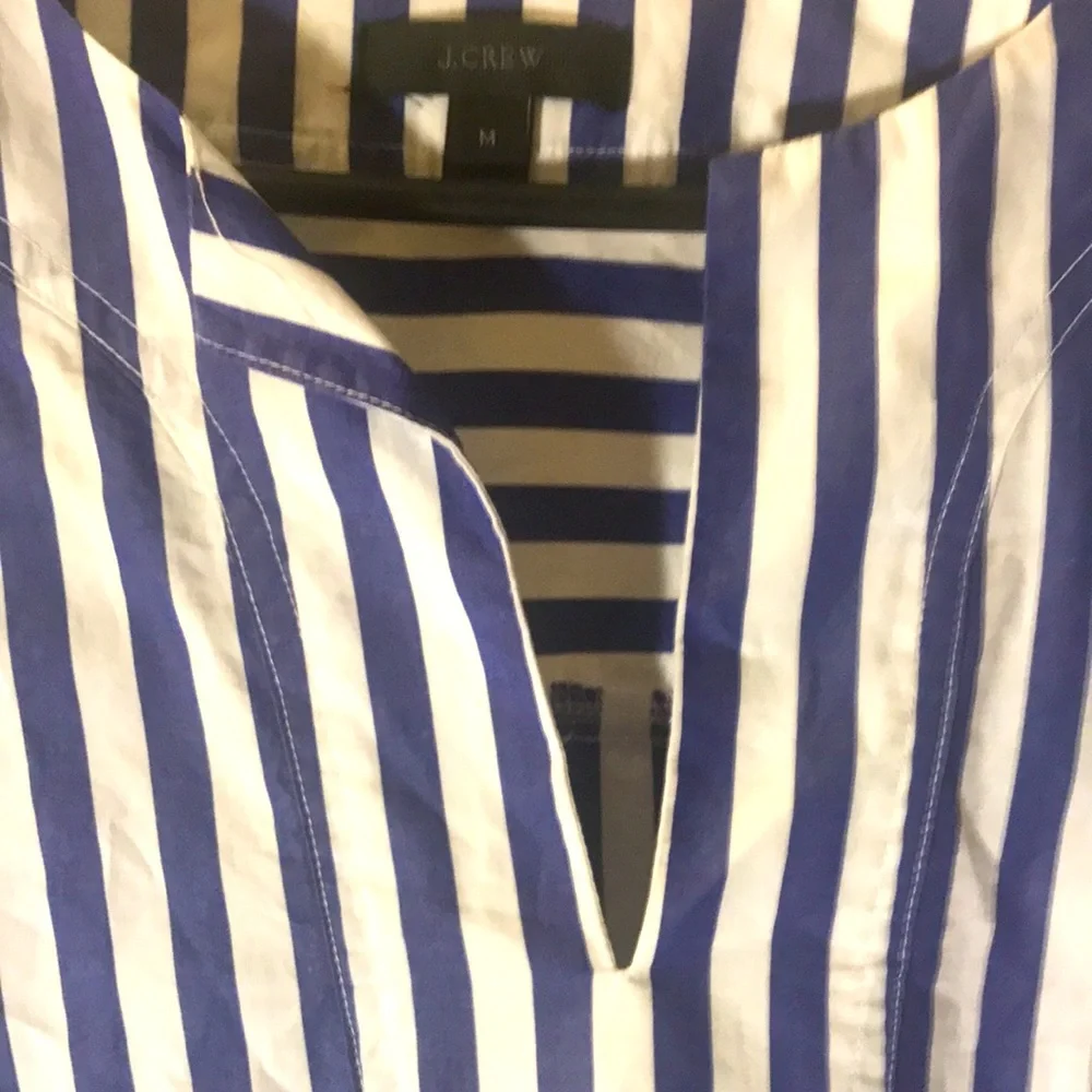J CREW long sleeve top size m purple white stripes open neck business ca…